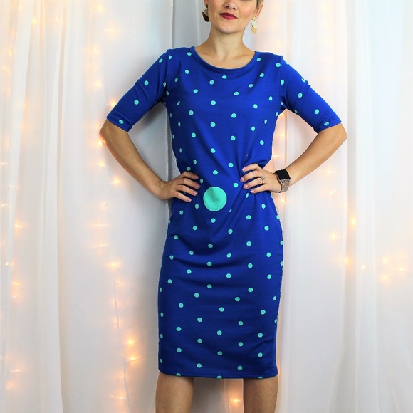 LuLaRoe Dresses & Skirts - LulaRoe Julia Midi Dress Blue Teal Polka Dots